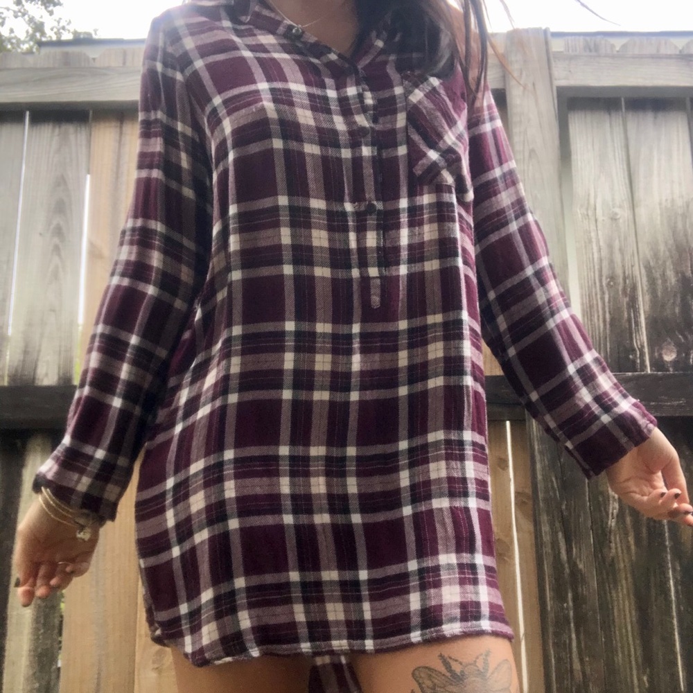 Plum plaid flannel dress